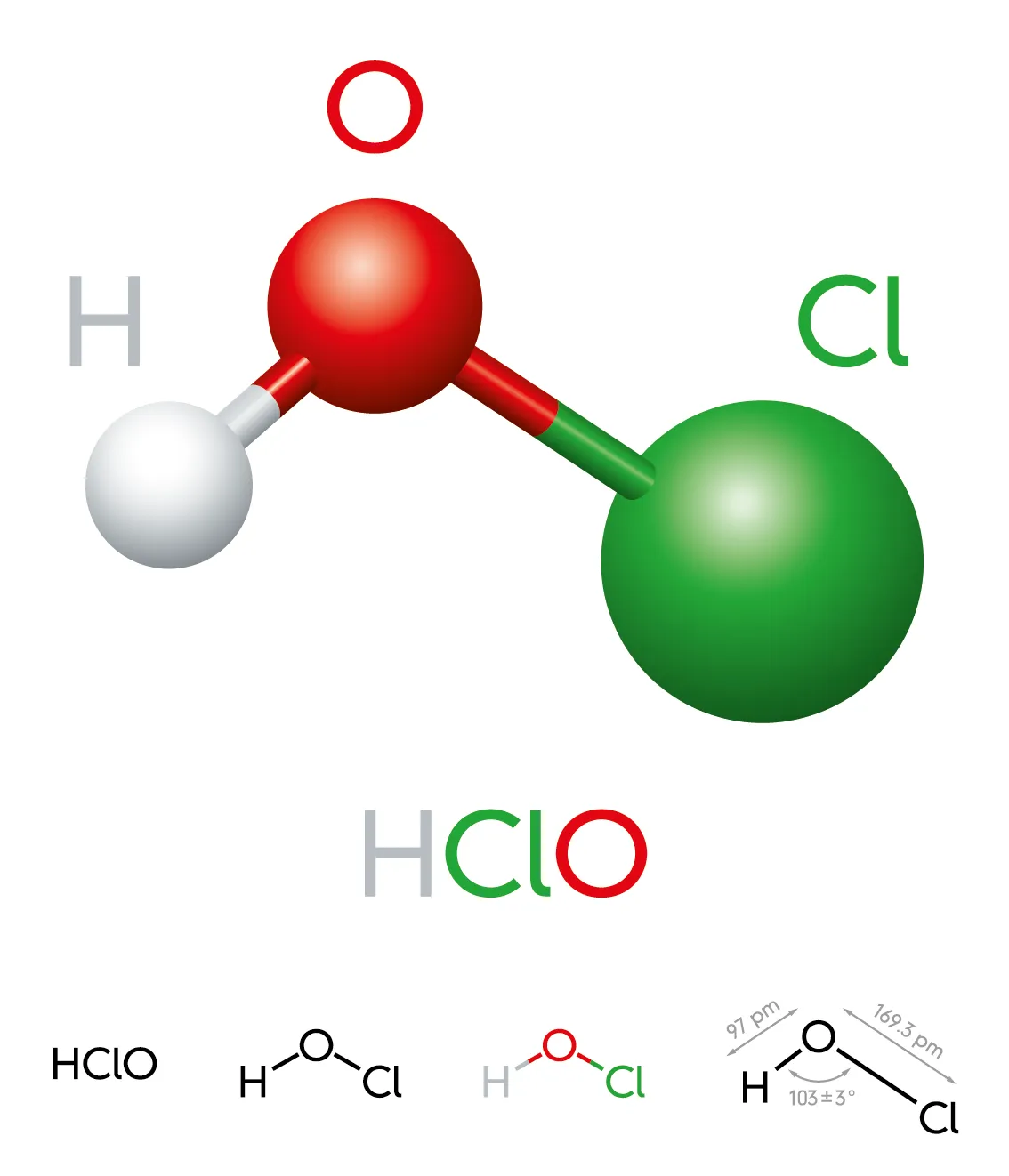 chemical formula of hypochlorous acid and its structure and shape